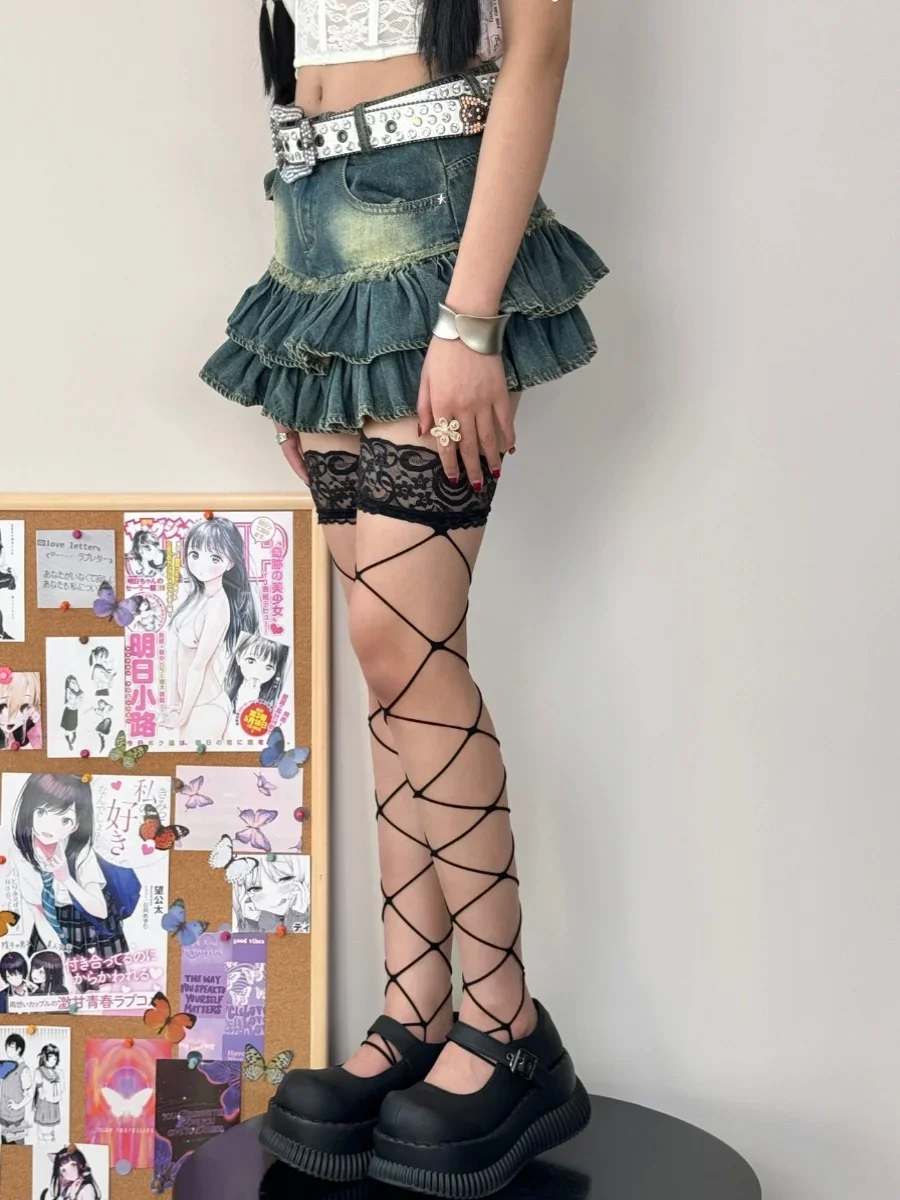 Чулки из полиэстера черный женский кружевной вырез юбка выше колена силиконовые