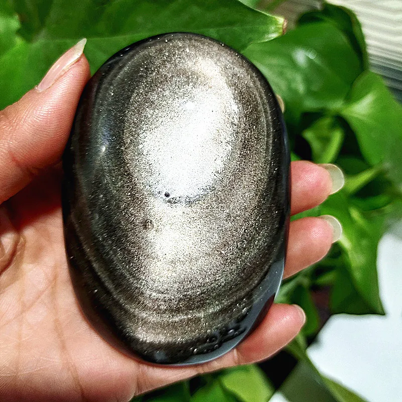 

Natural silver obsidian palm play palm palmstone palm stones plaything healing crystals and home decoration