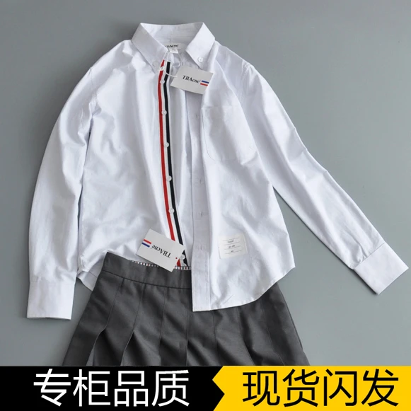 

TB white shirt women's outer wear mid-length shirt cotton BF style couple wear spring and autumn long-sleeved loose