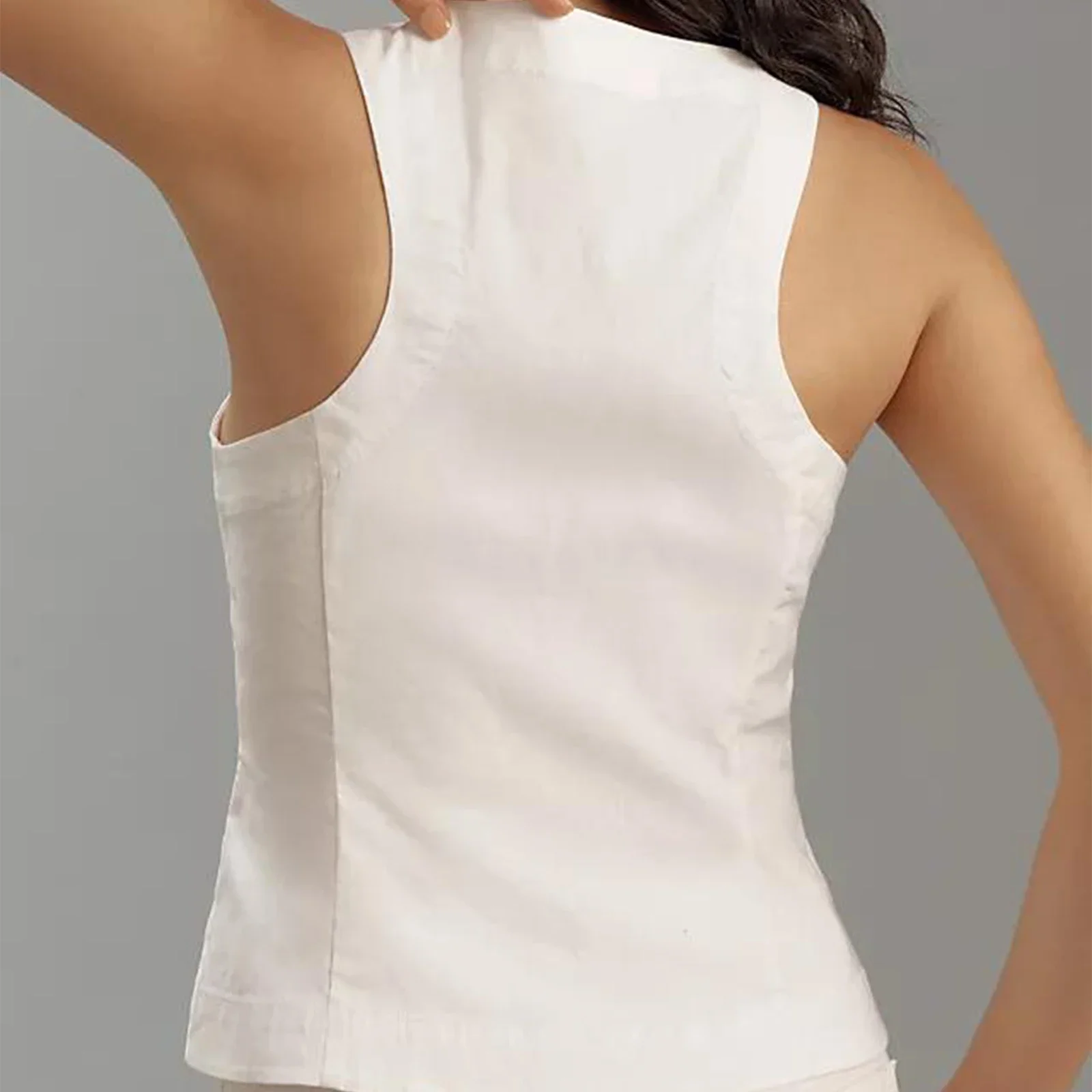 Damska elegancka kamizelka modowa Jednokolorowa bez rękawów z dekoltem w szpic guzikami Slim Fit Tank Tops Dressy Suit Vest for Summer