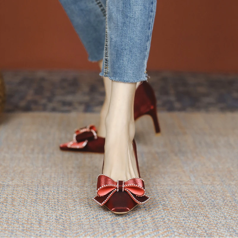 New Women's Shoes Spring Summer High Heels Luxury 2023 Trend Black High Heels Elegant Sandals Rhinestones