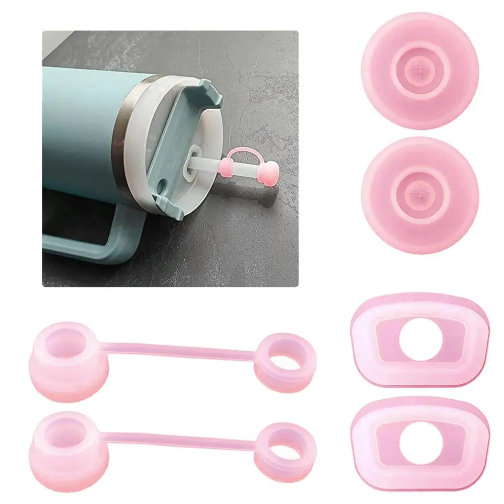 

1 Set Spill Proof Stopper with Handle Reusable Leak-proof Soft Silicone Straw Cover Square Round Leak Stopper Kitchen Supplies