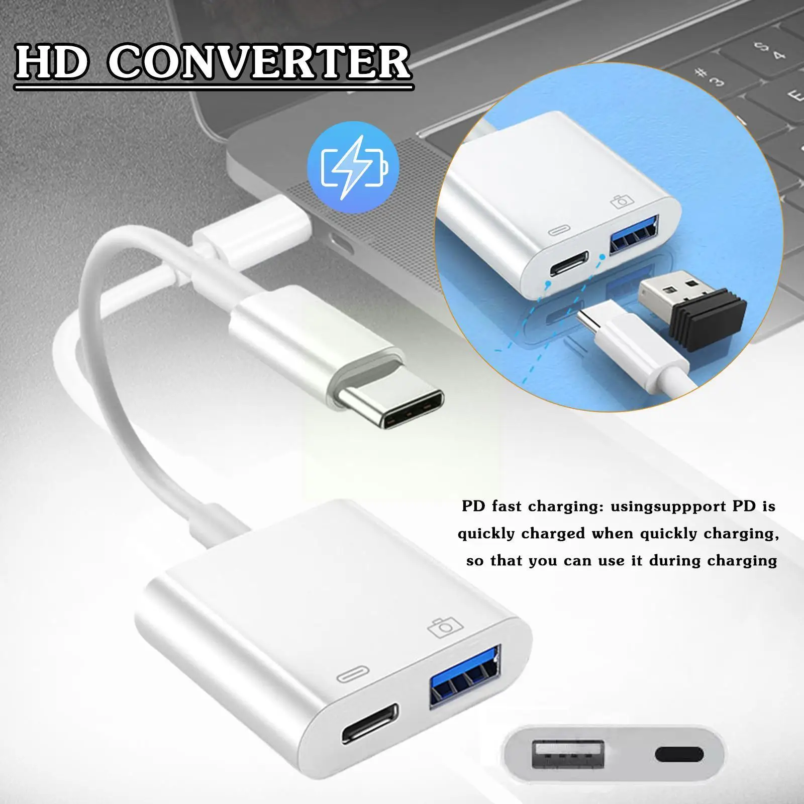 

Type-c Otg Adapter Pd Qc3.0 Fast Charge Cable Converter Type-c To Usb Adapter For 10 E3g5