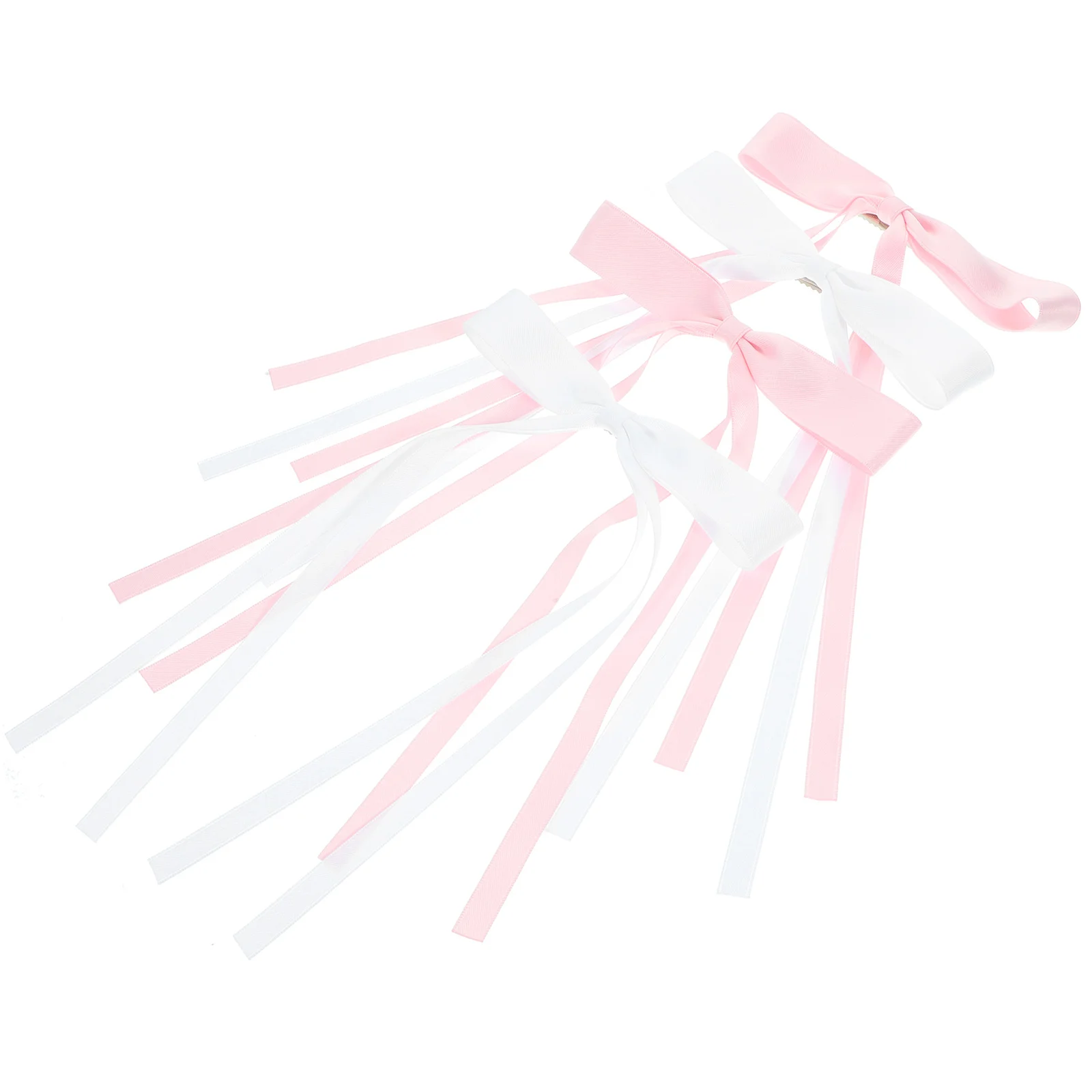 

4 Pcs Bow Hairpin Clips Women Ribbons Girls Barrettes Big Accessory Long Bows Miss Pink