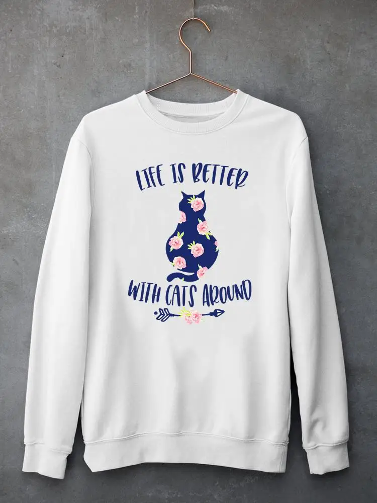 

Cat Floral Flower Print Fall Autumn Fashion Woman Women Pullovers Clothing Lady Hoodies Female Spring Graphic Sweatshirts
