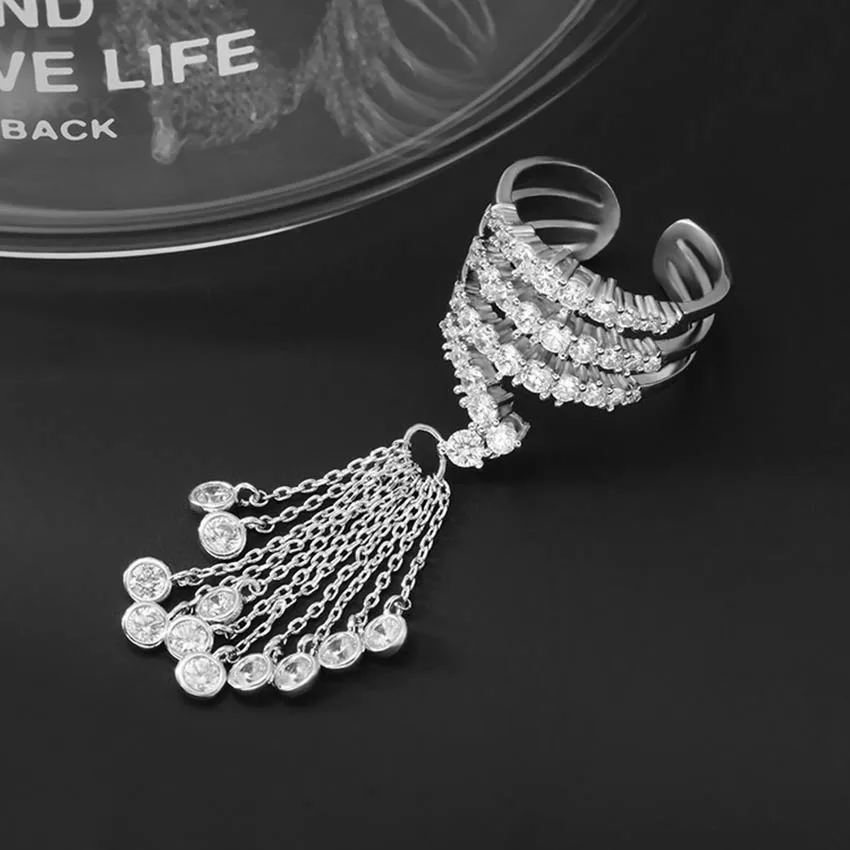 

New multi-layer tassel finger ring lady's sparkling zircon lantern exaggeration opening ring jewelry