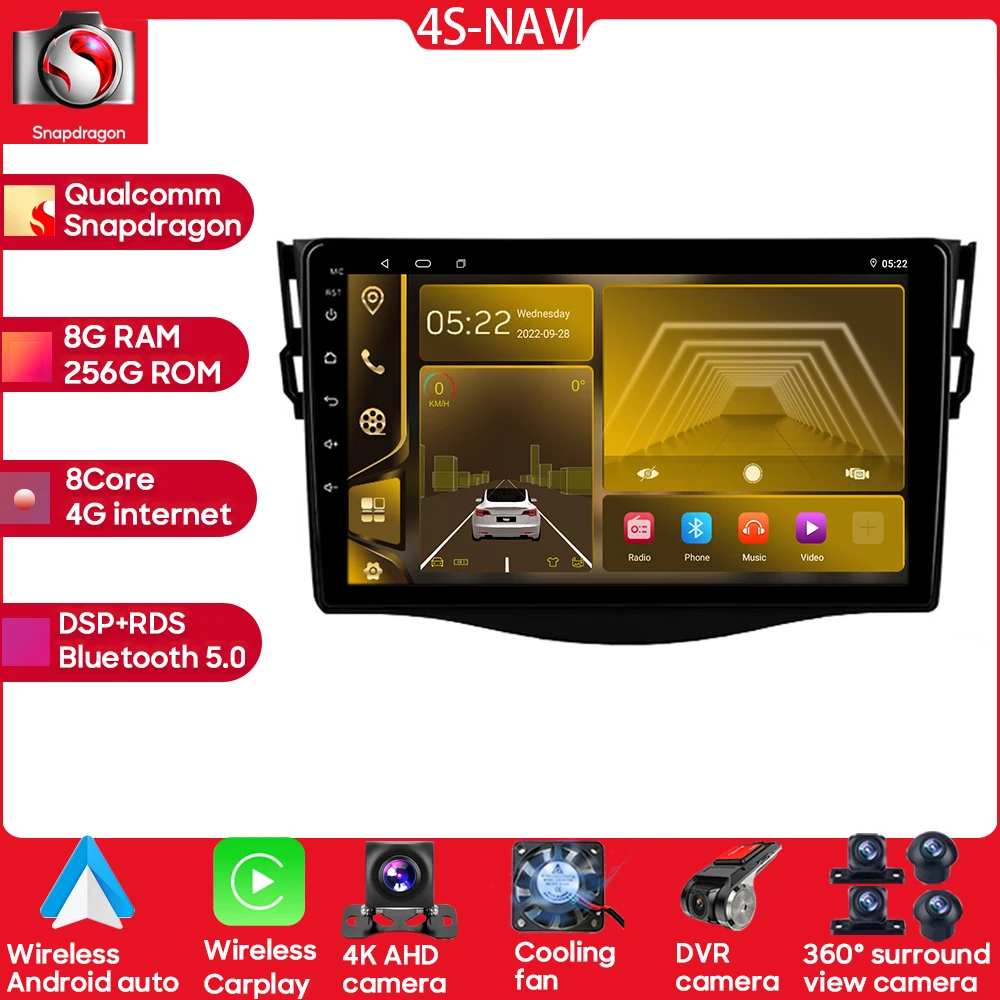 

Qualcomm Snapdragon Android 13 Car Radio Multimedia Player For Toyota RAV4 3 XA30 2005 - 2013 GPS Navigation WIFI Carplay BT