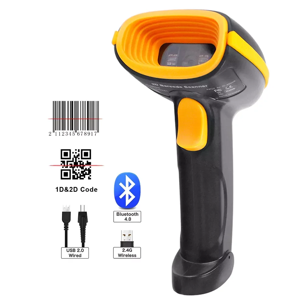 

NEW2023 Handheld 2D Barcode Scanner Wired barcode scanner wireless 1D/2D QR Bar Code Reader for Inventory POS Terminal