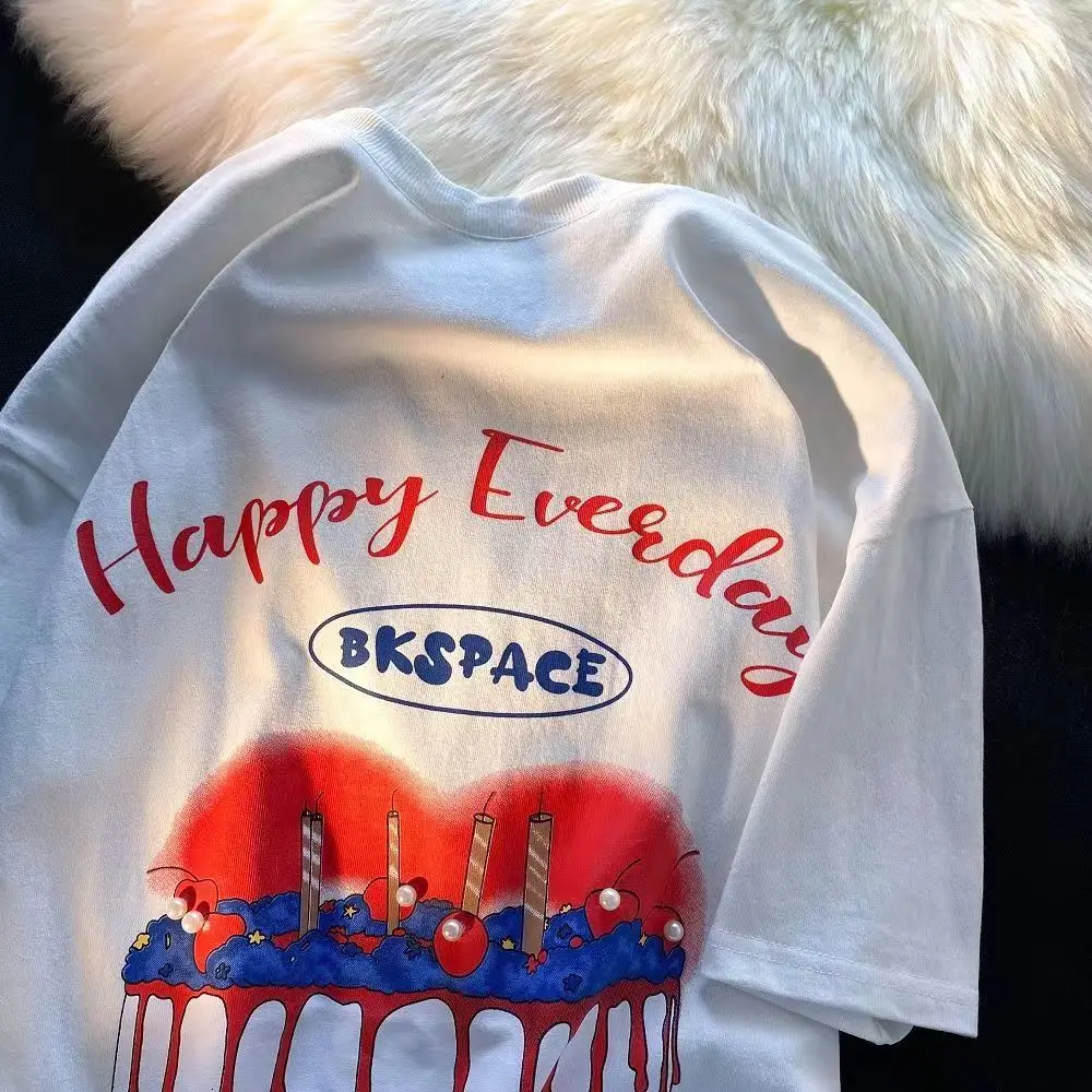 

Футболка женская с коротким рукавом и принтом «торт на день рождения»