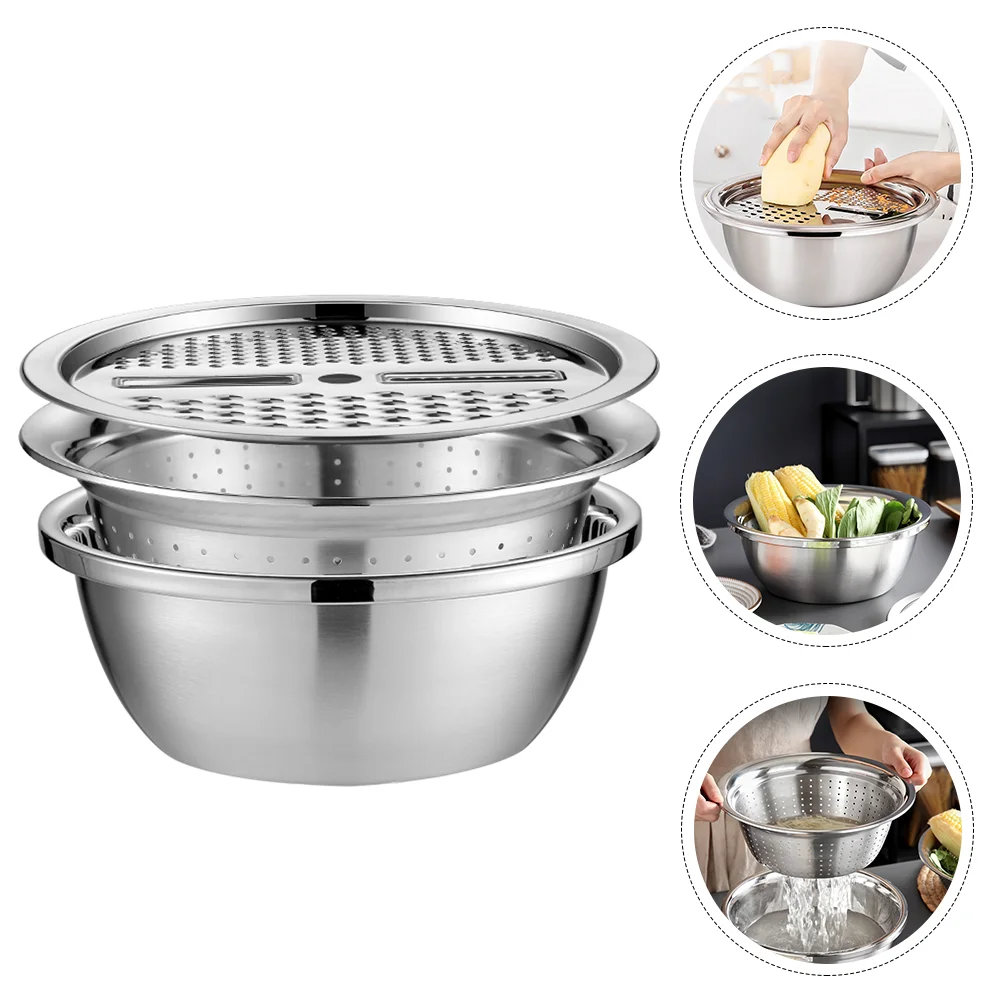 

Vegetable Grater Bowl Slicer Kitchen Colander Fruit Strainer Basket Steel Stainlesswashing Rice Drain Basin Julienne Potato