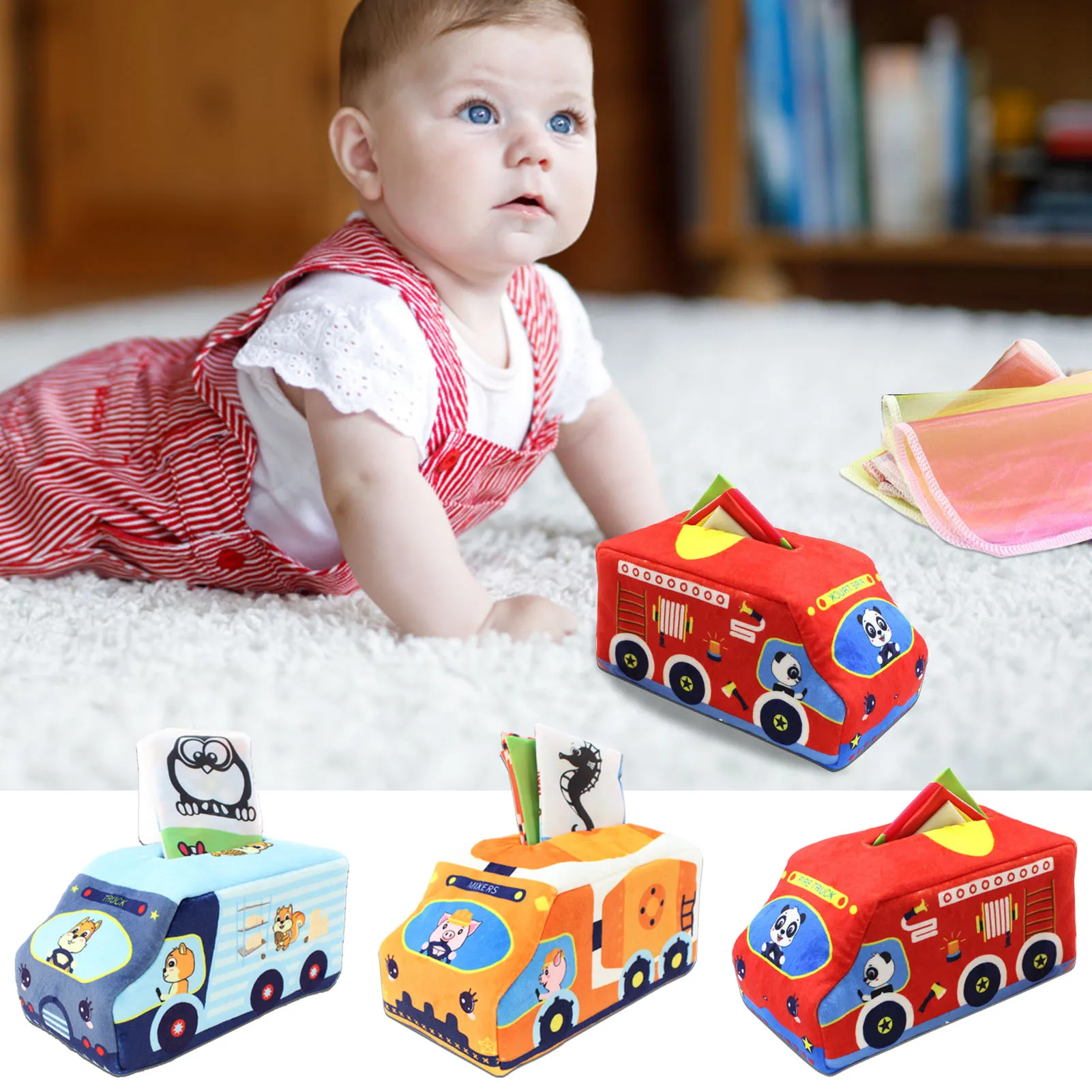 

Tissue Box Toy Pull Along Baby Tissue Box Infant Newborn Toddlers Sensory Toys STEM Montessori Toy Baby Gifts