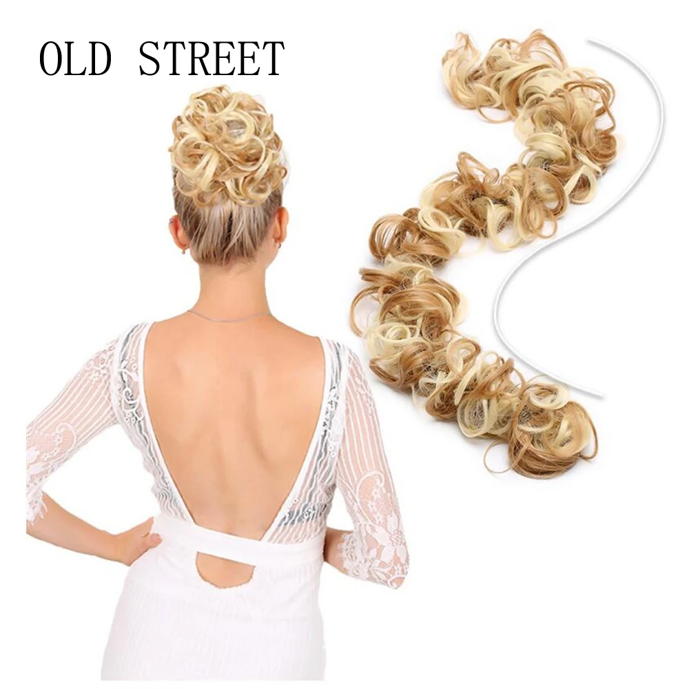 

Long Synthetic Bun Chignon Braided Wraps Toupee Roller High Fiber Hair Extensions Hairpieces Elastic Band Curly Ponytails 80cm