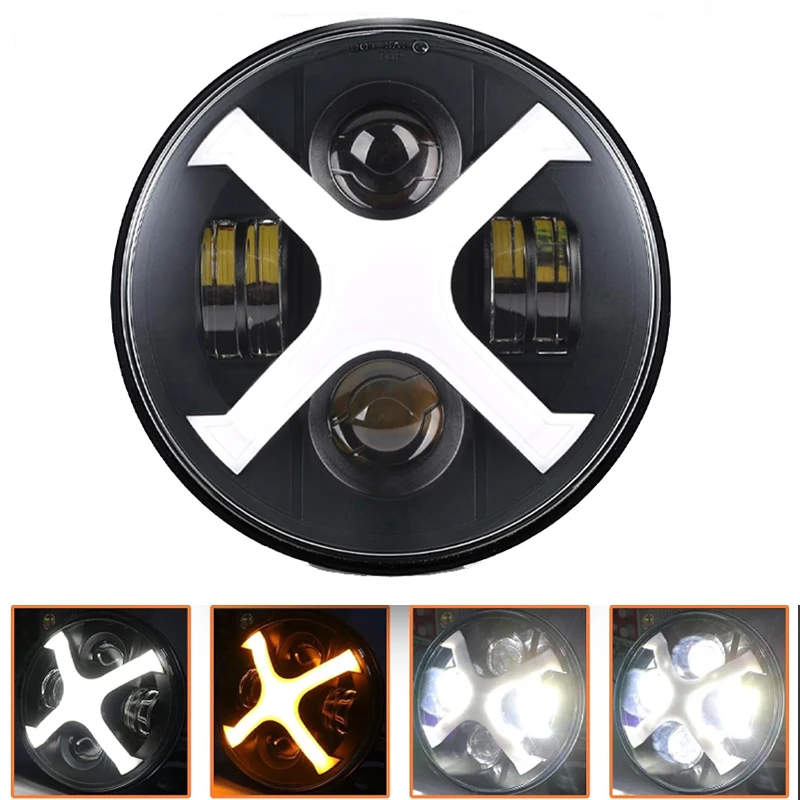 

7-дюймовая Светодиодная Фара Для Мотоцикла Street Glide Softail Heritage Road Style X, Бело-желтая, Для Мотоциклов