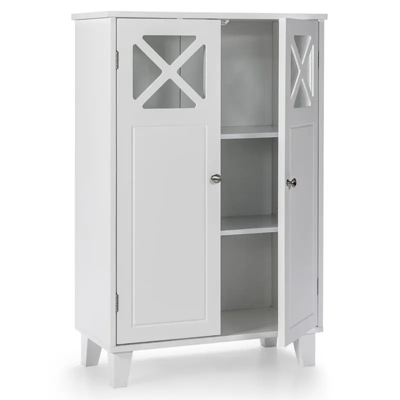

Standing Bathroom Cabinet Floor Storage Organizer with Double Doors, White