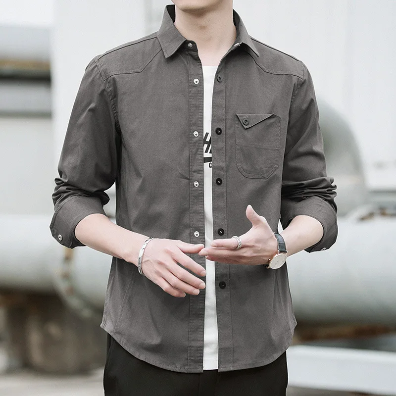 100% cotton plus velvet thickened men's long-sleeved shirt autumn and winter new large size Korean casual men's bottoming shirt