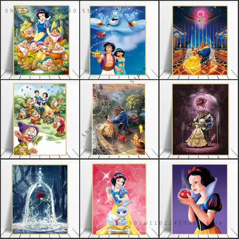 

Cartoon Snow White Cinderella Princess Posters Disney Anime Prints Wall Art Picture Canvas Painting for Girl Room Decor Cuadros