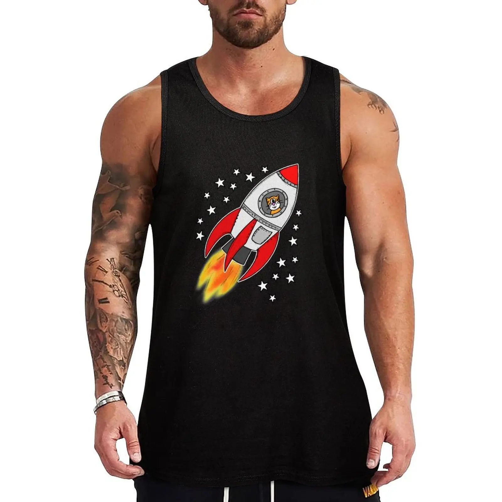 Фото Майка Space Rocket Cat, простая однотонная майка без рукавов, повседневная рубашка без рукавов №1