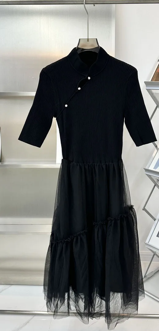 

Женское платье с высокой талией, повседневное Сетчатое платье со скошенной планкой, Новинка лета 2023