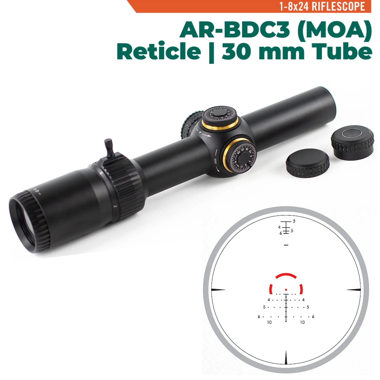 

100% Original Tactical Optics 1-8x24 Second Focal Plane Riflescopes 30mm Tube BDC-3 (MOA) Reticle Rifle Scope Sight Lunetas