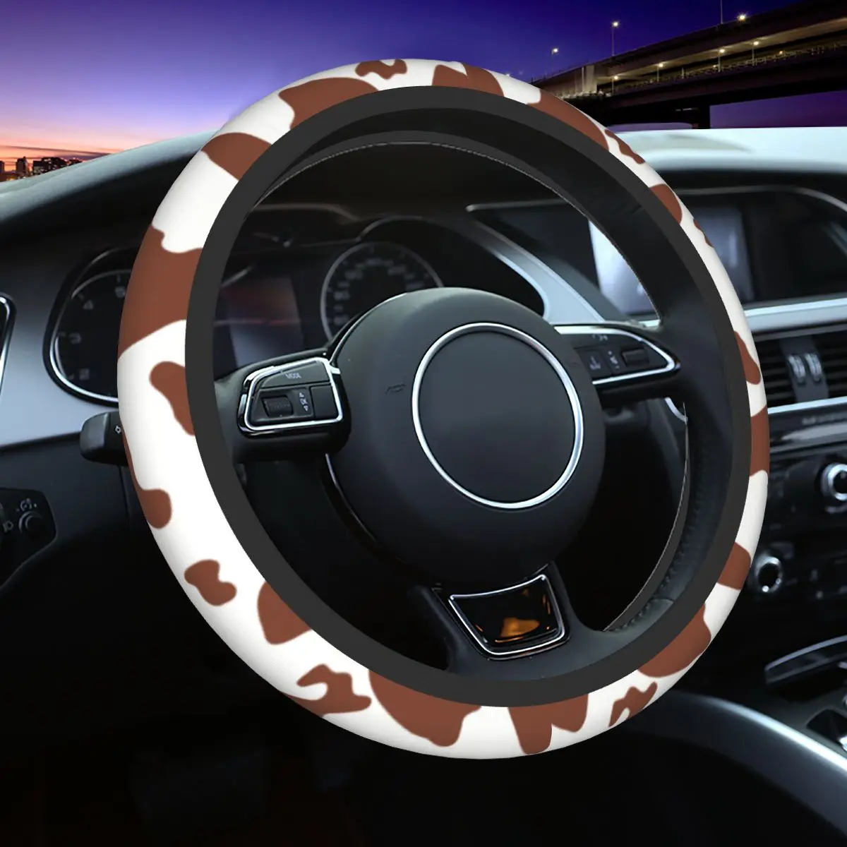 

Cow Patter Car Steering Wheel Cover 37-38 Soft Cow Print Pattern Animal Texture Elastische Car-styling Car Accessories