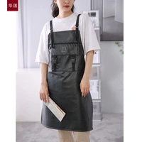 pu apron waterproof and oil proof kitchen soft leather mens and womens fashion smock household work clothes adjustable neck ap