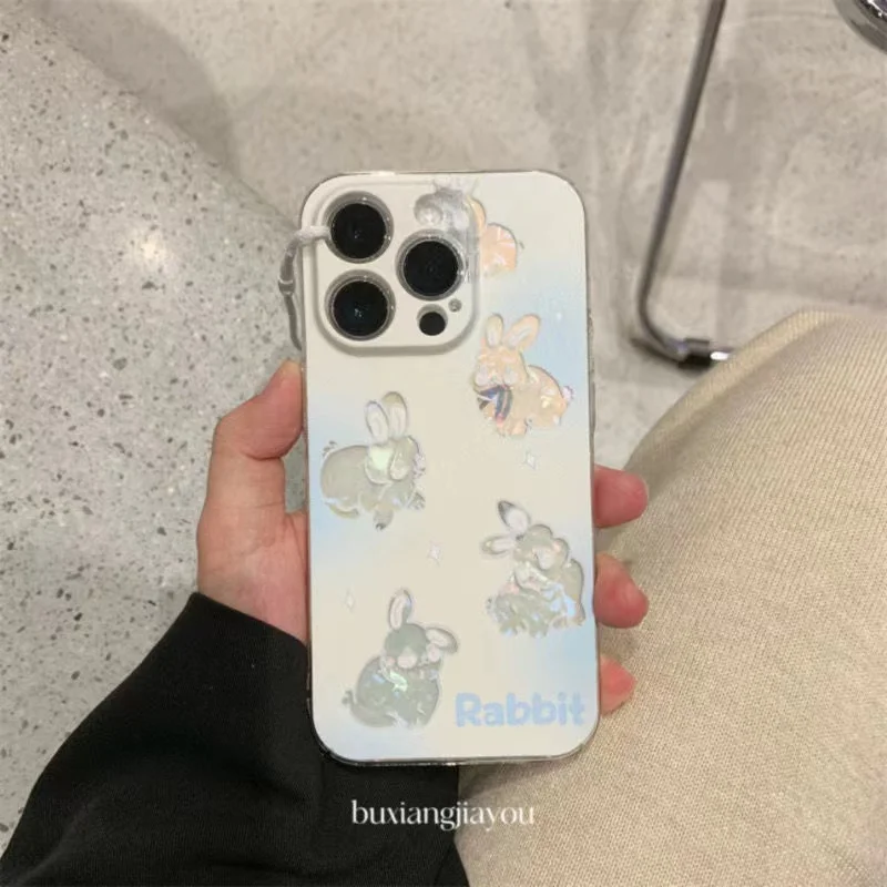 

Laser Dream Rabbit Phone Case for iphone 14 13 12 11 Pro Max Camera All-inclusive Anti-drop Bling Glitter Luxury Cover