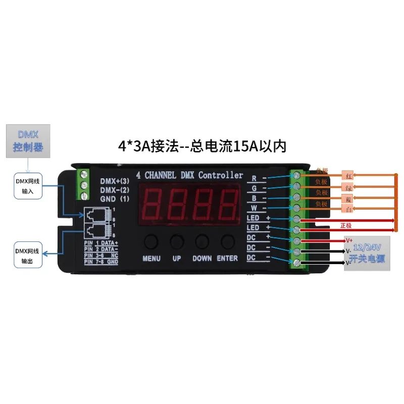 Фото Декодер DMX512 RGBW, четырехканальный светильник с жестким световым контроллером, 12 В, 24 В, управление сценическим освещением KTV №3