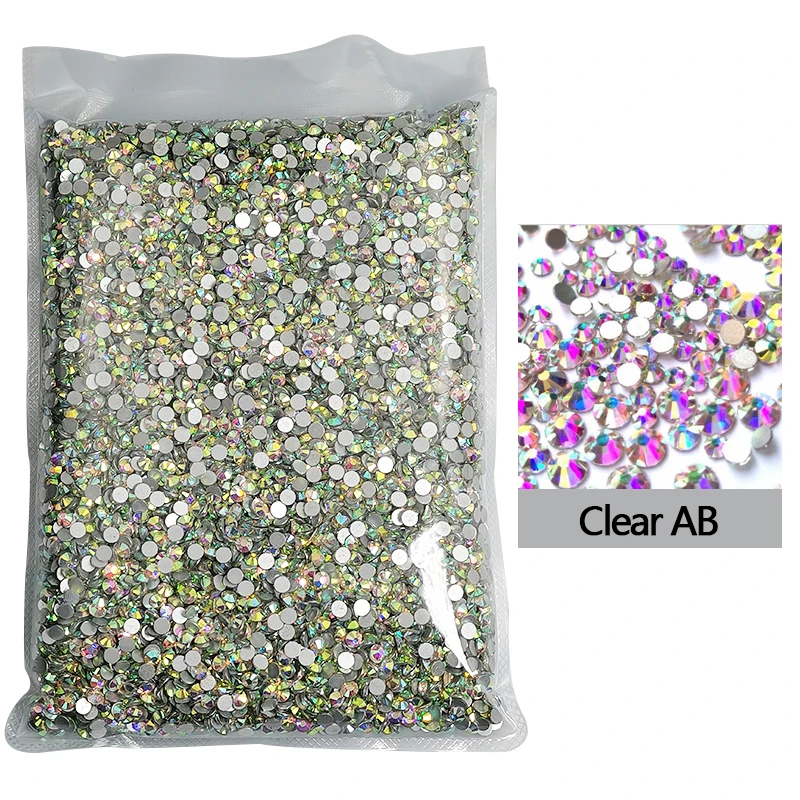 

14400Pcs in Big Package Wholesale Flatback Clear Crystal AB Non Hotfix Glitter Nail Rhinestones SS3-SS20 Nail Stones