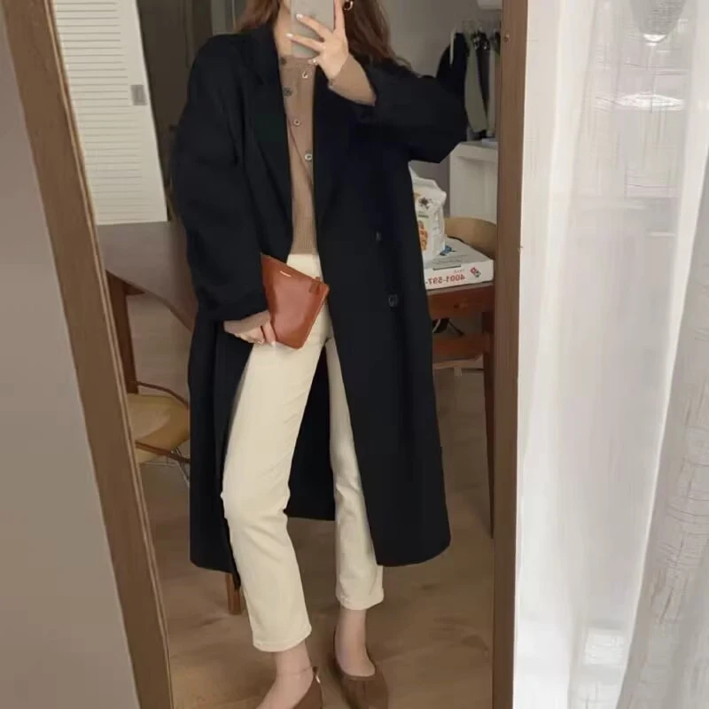 

Высококачественное твидовое пальто в стиле Хепберн, пальто средней длины, женское демисезонное пальто для маленького человека, новинка 2023