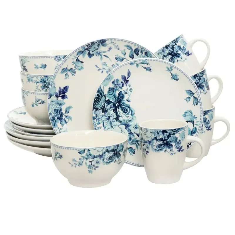 

Blue Rose Traditional 16 Piece Elegant Dinnerware Set