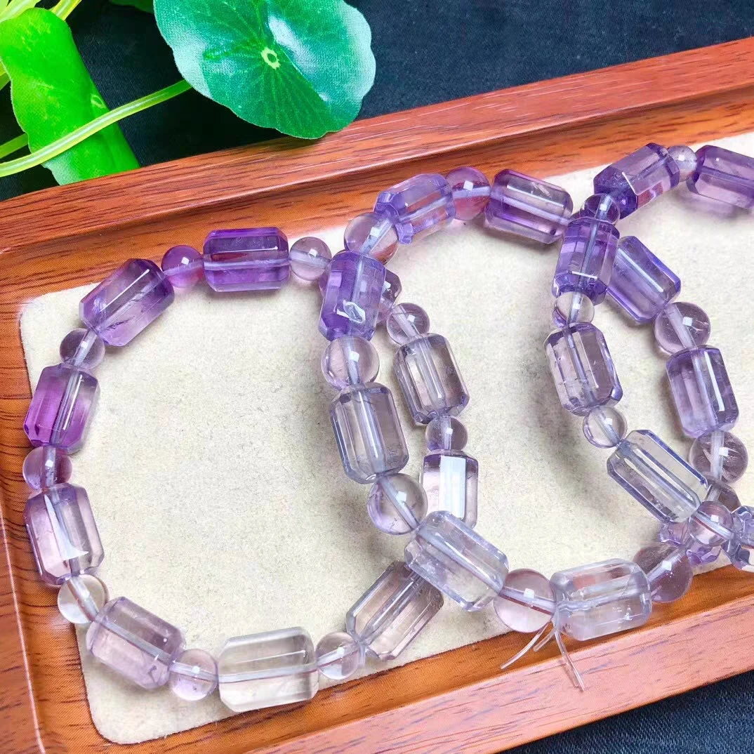Браслет из натуральных Аметистовых кварцевых бусин, 13 Х9 мм