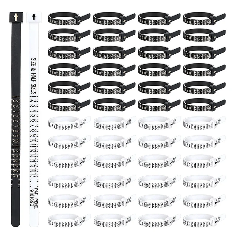 

50 Pcs Ring Sizer Measuring Set 1-17 US Rings Size Plastic Finger Sizing Gauge For Women Men, Black And White
