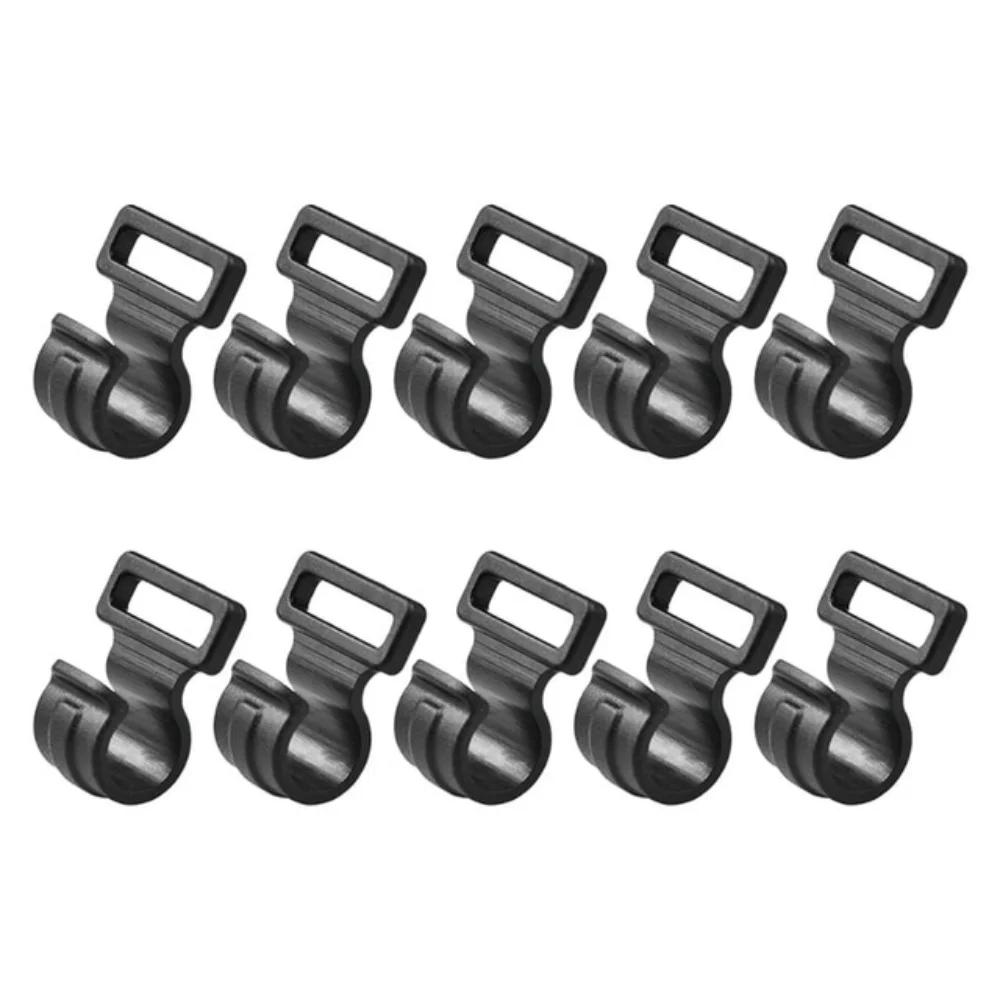

10pcs Tent Hooks Camping C Shaped Clip Windproof Plastic Tent Suspension Hooks Awning Pole Inner Hanger Clips S/M/L Black