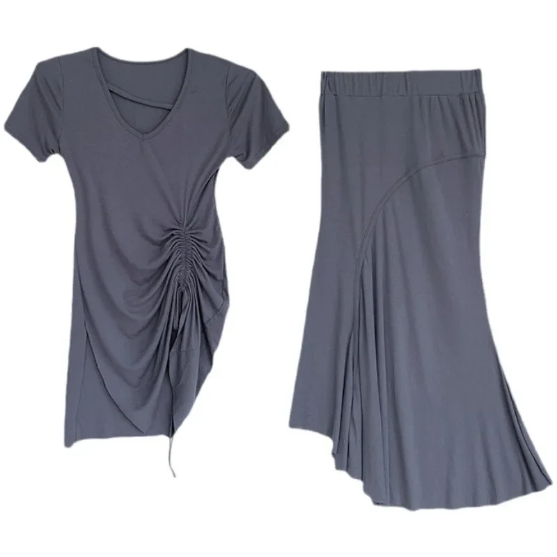 Женский костюм с юбкой рыбий хвост Повседневная Приталенная футболка в