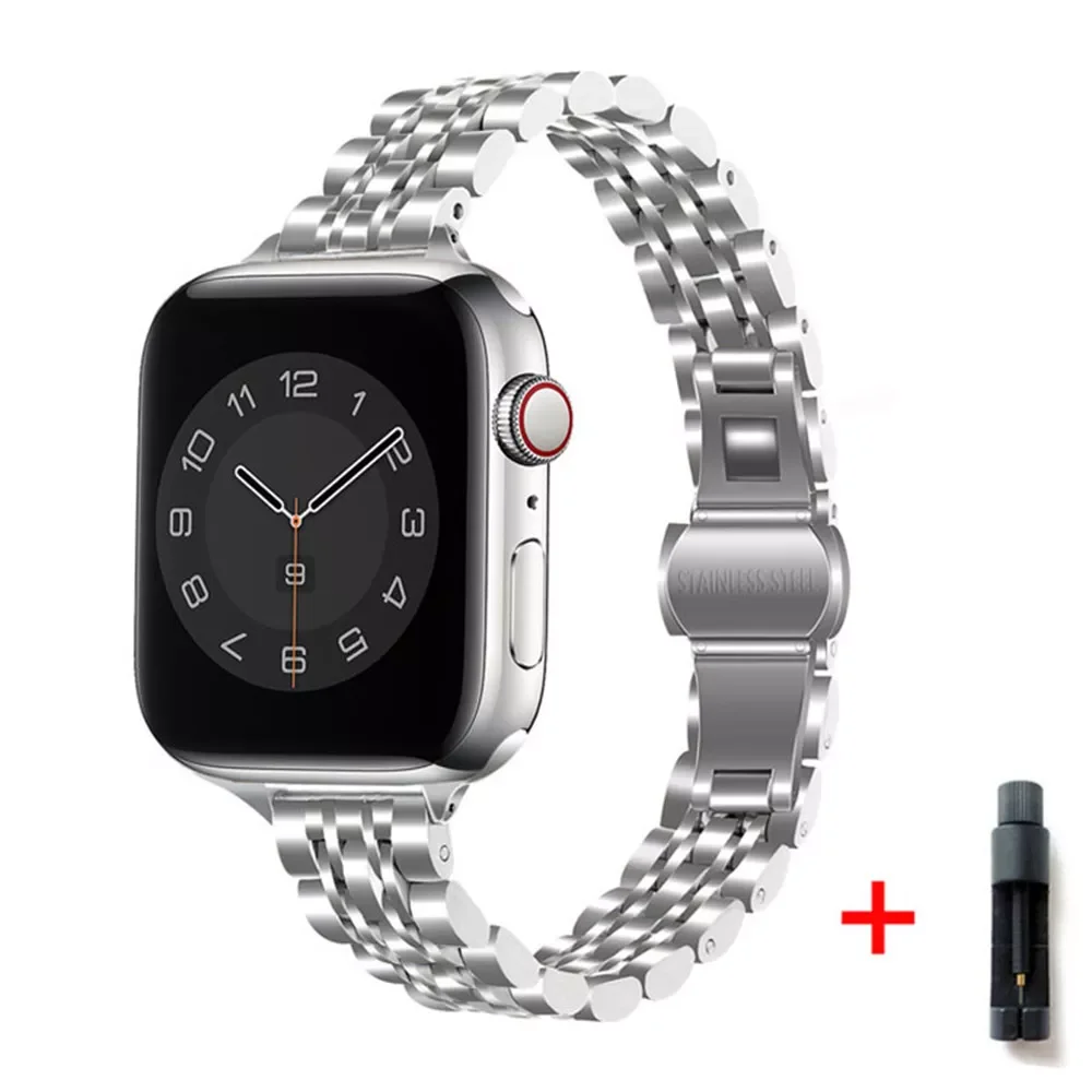 Womens Strap for Apple Watch 7 6 se Band 40mm 44mm 41mm 45mm Stainless Steel Slim Bracelet for iWatch Series 5 3 38mm 42mm bands
