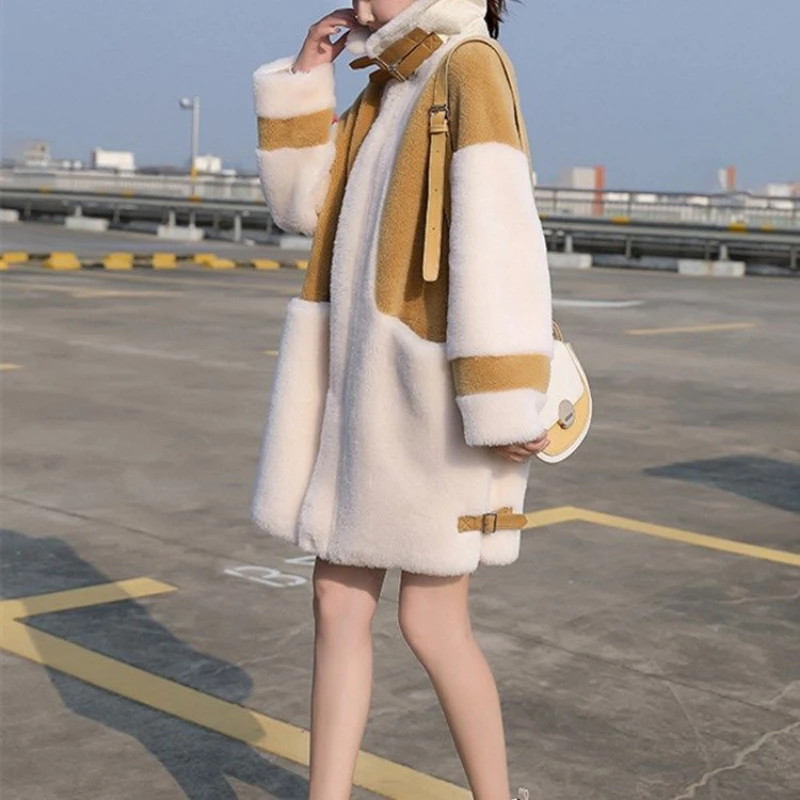 Autumn New Style Granular Sheep Shearing Coat Women's Coat Korean Loose Mid-length Female Imitation Lamb Wool Coat Jackets F1420