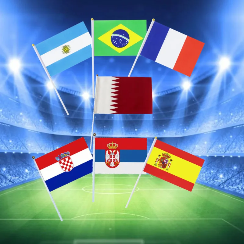 100pcs 2022 Football Match Top 32 Countries Hand Waving Flag 14x21cm Silk Screen Flag Suitable