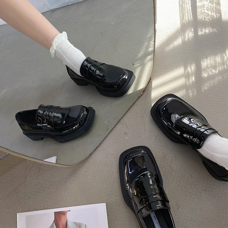 

Square Toe Womens Derby Shoes Autumn Black Flats Casual Female Sneakers British Style Modis Ladies' Footwear Soft Leather Fall R