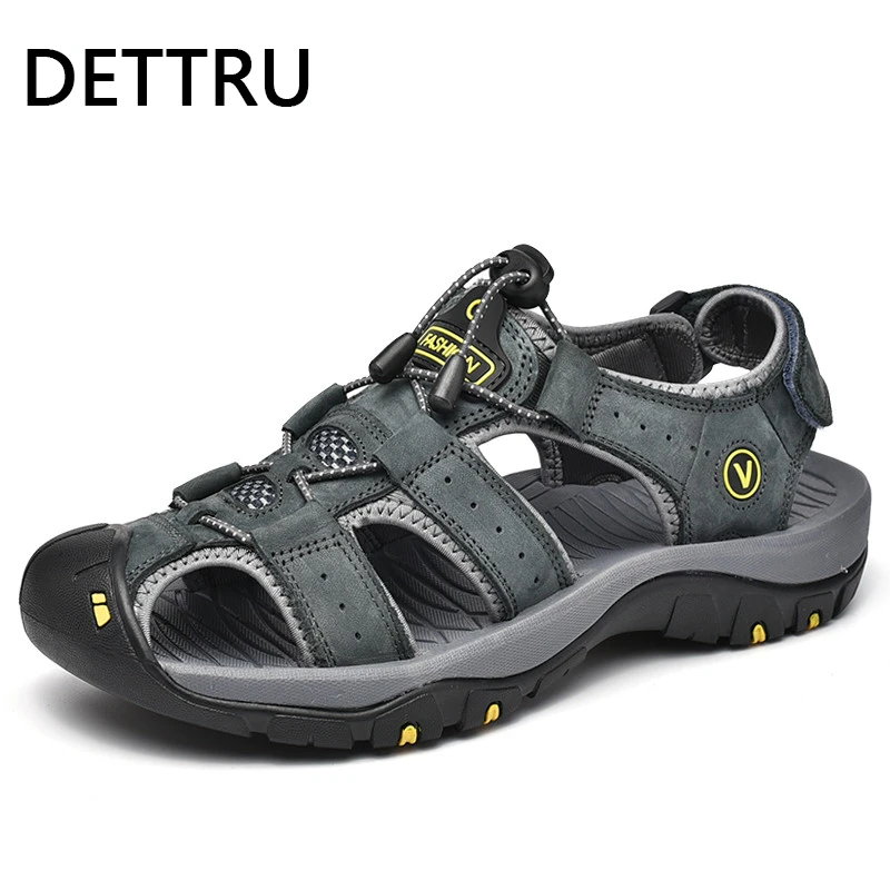 

DETTRU Genuine Leather Men Shoes Summer New Large Size Men's Sandals Men Sandals Fashion Sandals Slippers Big Size 38-47