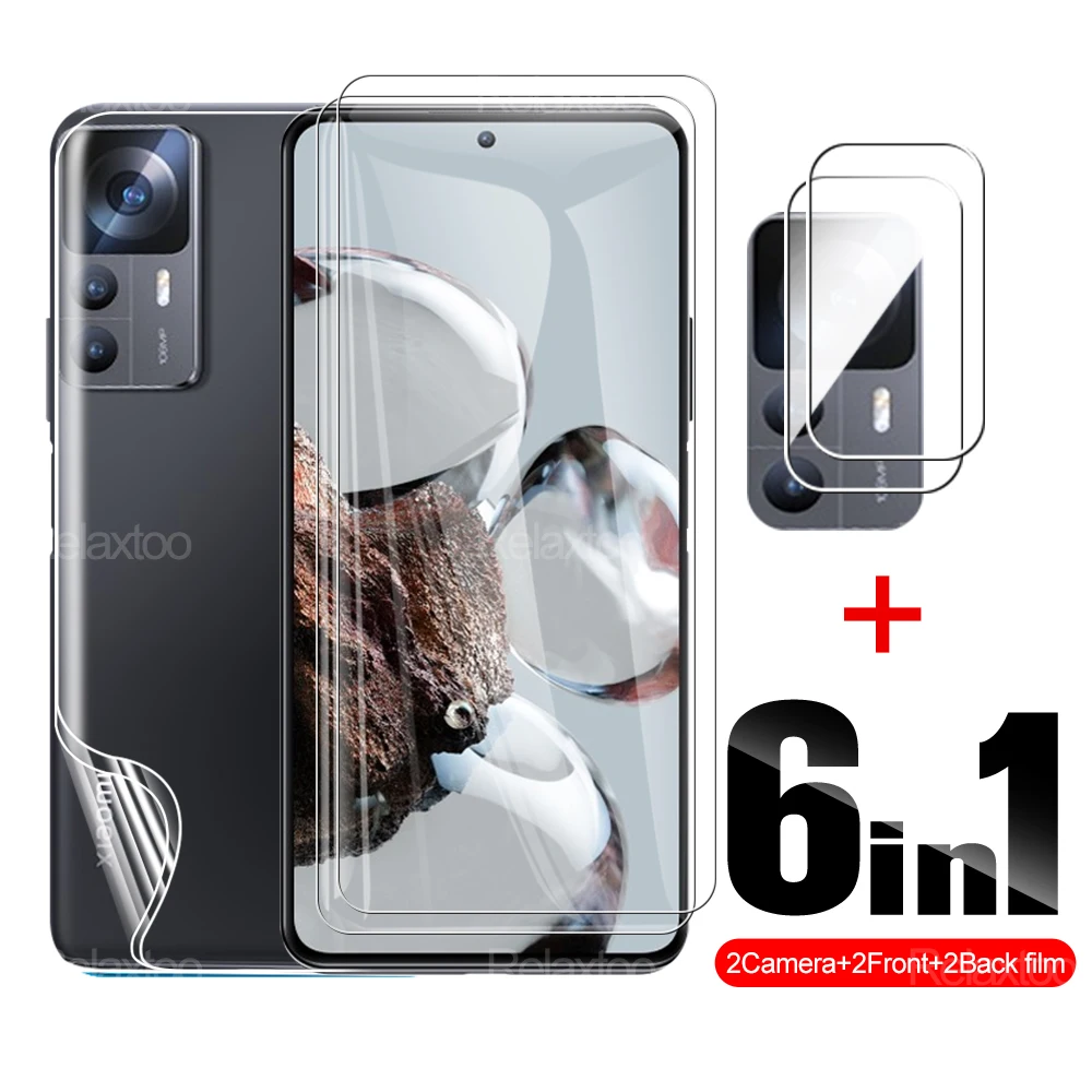 

6 в 1 закаленное стекло для Xiaomi 12T Pro, мягкая Гидрогелевая Защитная пленка с полным покрытием, пленка для объектива камеры телефона, защитное стекло