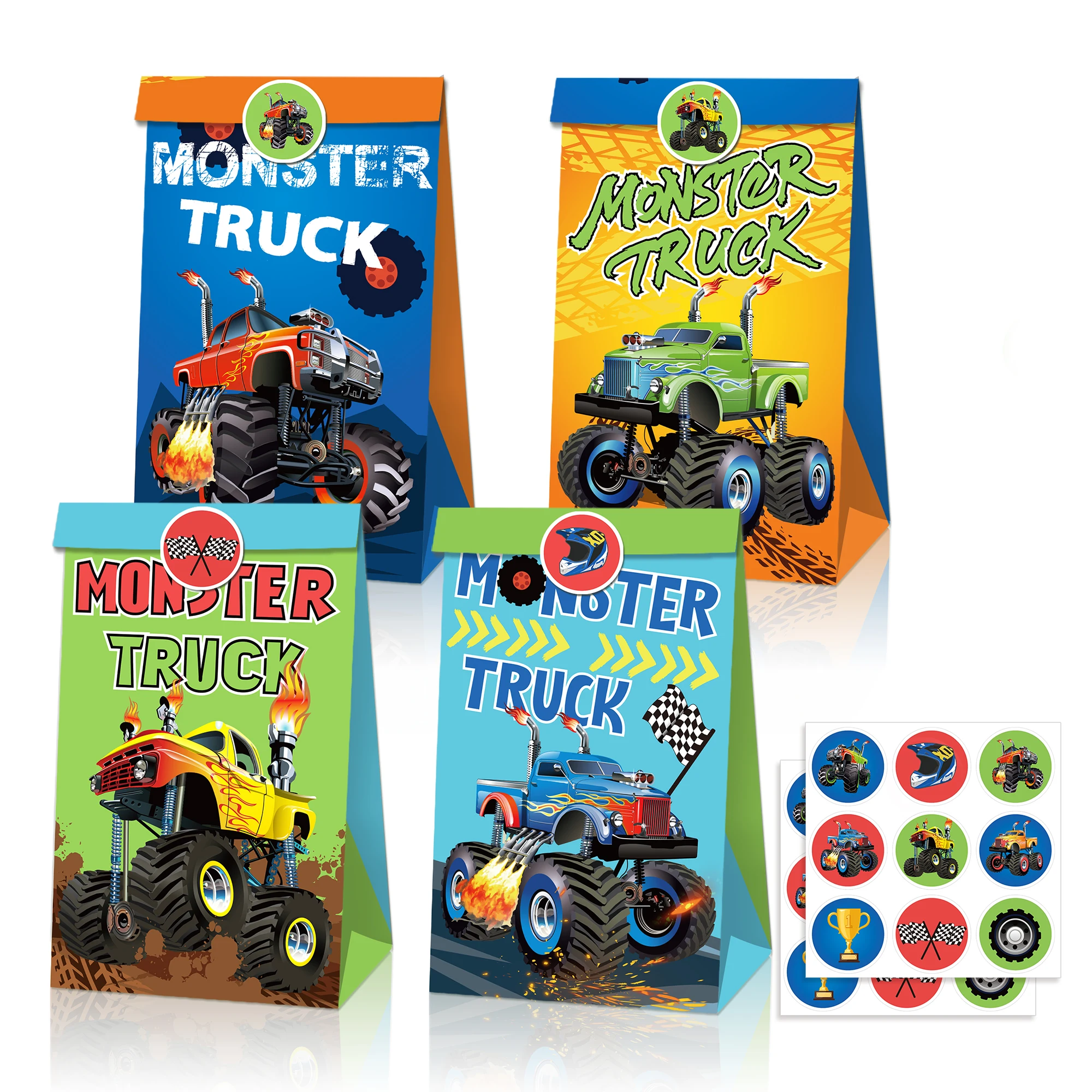 

LB184 12Pcs Cartoon Monster Truck Championship Game Birthday Party Candy Packing Kraft Paper Gift Bags Racing Baby Shower Party