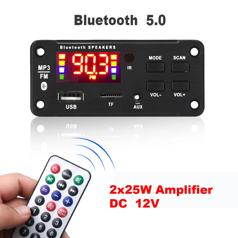 

Цветной дисплей 2x25 Вт 12 в усилитель MP3-плеер декодер плата Bluetooth-совместимая с 5,0 автомобильным FM радио аудио модуль с поддержкой USB