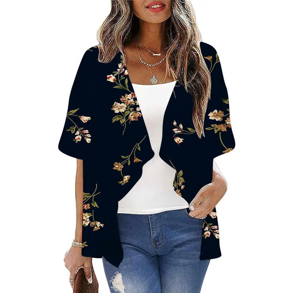 

New Summer Women'S Half Sleeve Loose Edition Printed Kimono Breathable Cardigan Short Sleeve Casual Shirt Beach Fashion Top