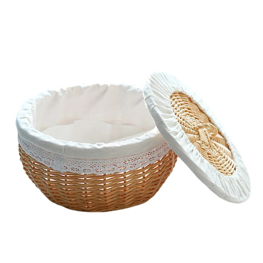 

Basket Fruit Wicker Bread Bowl Storage Rattan Baskets Woven Vegetable Tray Platter Organizer Display Serving Countertop Kitchen