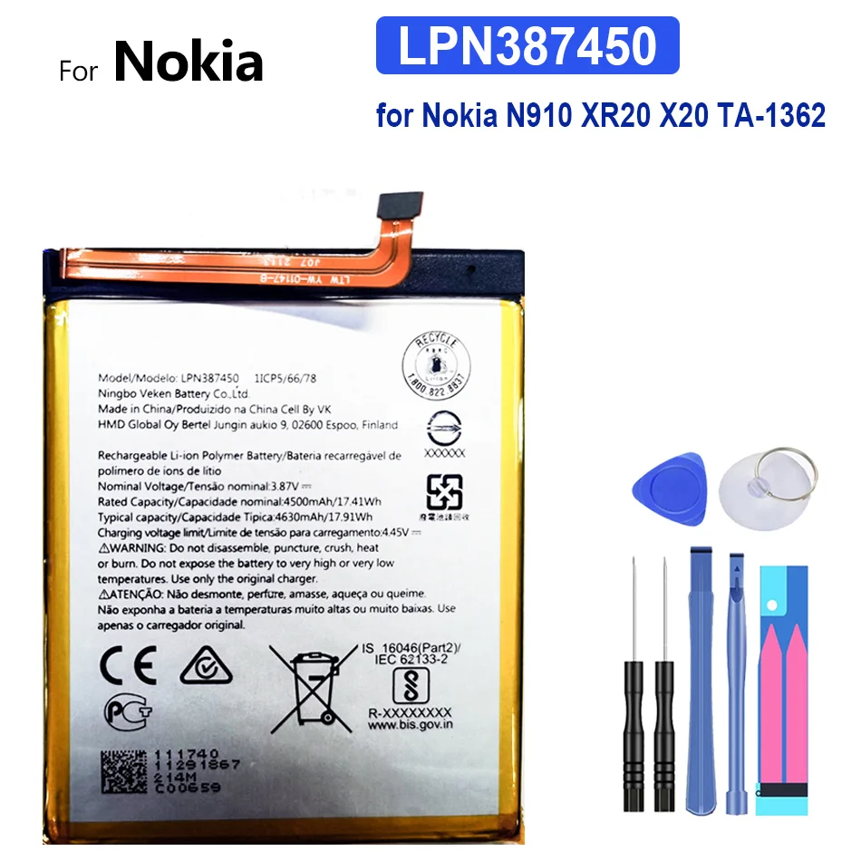 

Replacement Battery LPN387450 for Nokia N910 XR20 X20 TA-1362 4630mAh High Quality Battery