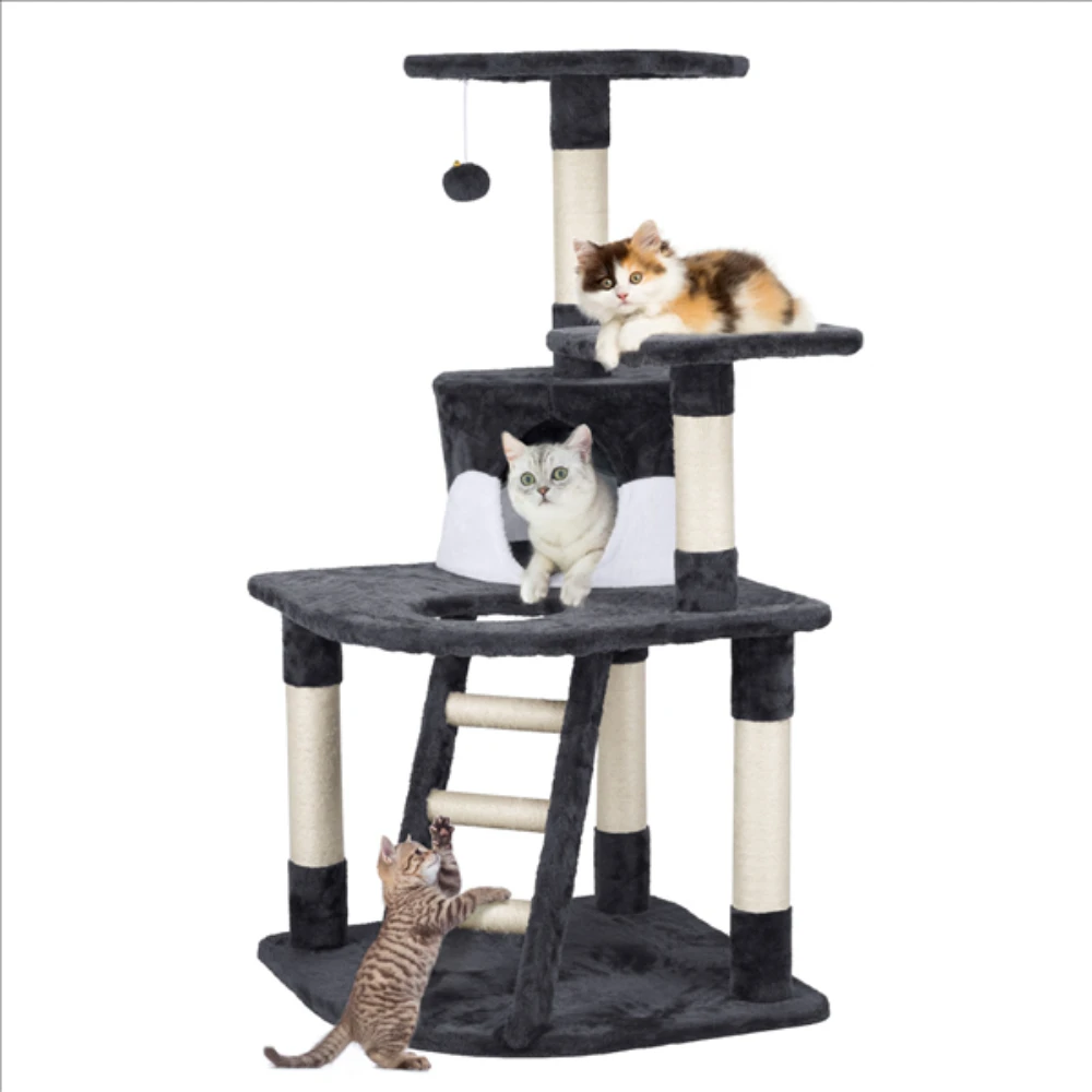 

Cat Tree Tower Condo with Scratching Post Kitty House Furniture Dark Gray & White Arbol para gatos Cat toys Elevated cat bed Dog