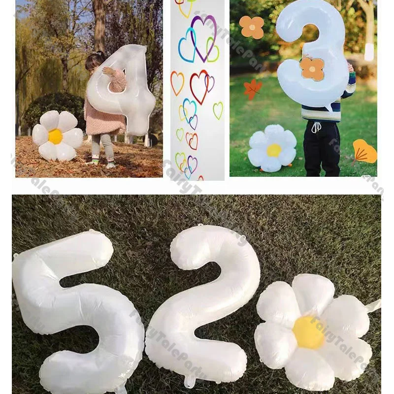Daisy and Number Balloons Kit 16/32/inch Baby Shower Kids White Flower Balloon Birthday Decorations Party Anniversary Supplies images - 1
