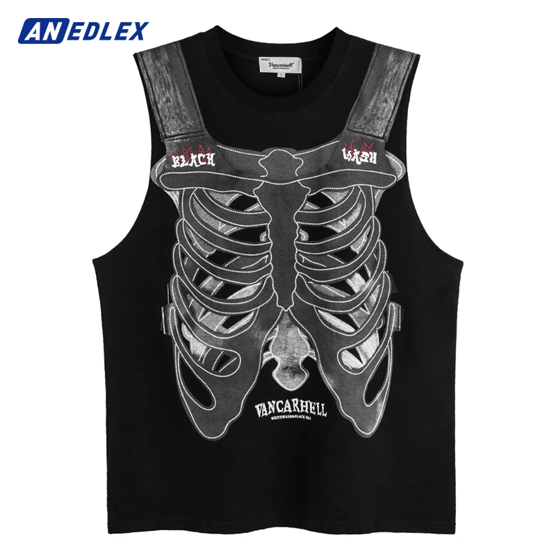 

Hip Hop Punk Summer Gothic Tank Top Creativity Designer Fashion Skeleton Print Oversized Vest Men and Women Streetwear Clothing