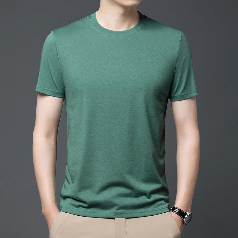 

High Quality Summer Cotton T Shirt Men Short Sleeve Solid Color O Neck Tops Tees Mens Slim Causal T-Shirt Breathable Tops