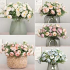 Искусственные цветы, цветные розы, шелковые высококачественные украшения для свадебной вечеринки, невесты, дома, стола, искусственные растения, одна ветка